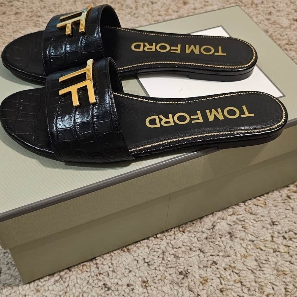 Tom Ford Black and Gold Sandals Sleek Design - Picture 2 of 3